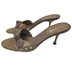 Liz Carine Snakeprint Leather Open Toe Studded Bow Kitten Heel Size 36.5 / 6.5
